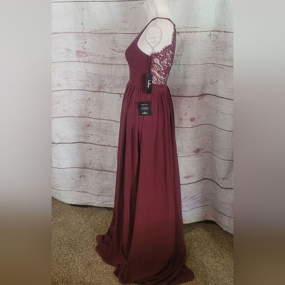 Lulus Love Spell Burgundy Lace Back Maxi Dress Size XS NWT - Picture 4 of 8
